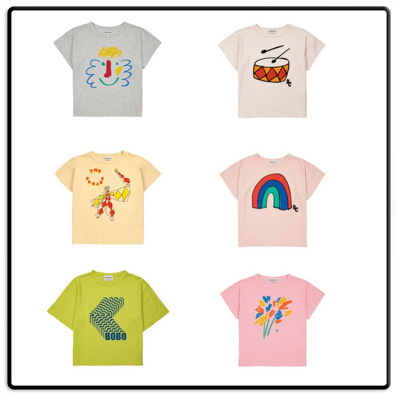 BOBO CHOSES 2024 New Pure Cotton Printed Fashion Trend Spring/Summer Short Sleeve T-Shirt for Boys, Girls, and Toddlers