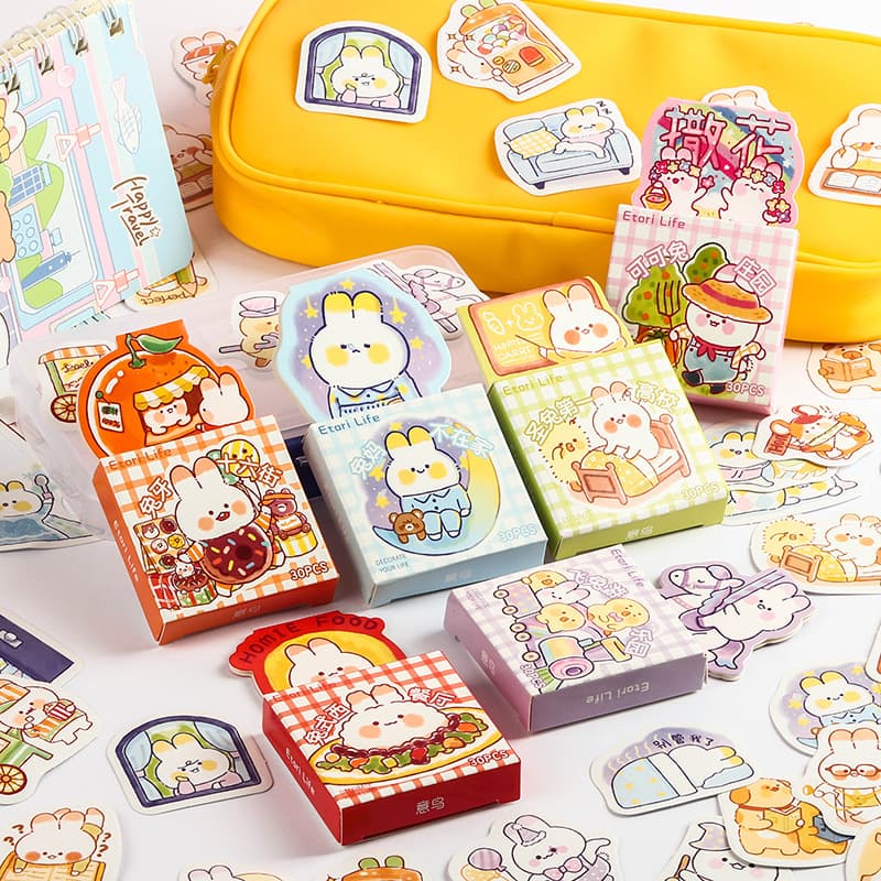 Cute Rabbit City Cute Cartoon Rabbit Handbook Stickers Decoration Growth Manual Material Photo Album DIY Boxed Stickers