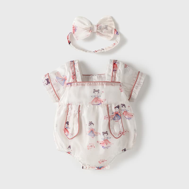 Baby Bodysuit Summer Thin New Chinese Style Guochao Romper Baby Girl Onesie Newborn First Birthday Full Month Clothes