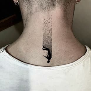 Dot Tattoo Falling Shadow Figure Tattoo Sticker - Three Sinking Character Particle Line Pattern Waterproof Long-Lasting Tattoo Sticker