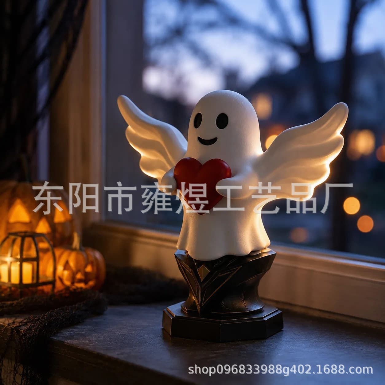 Smiling Ghost Holding Heart Resin Statue