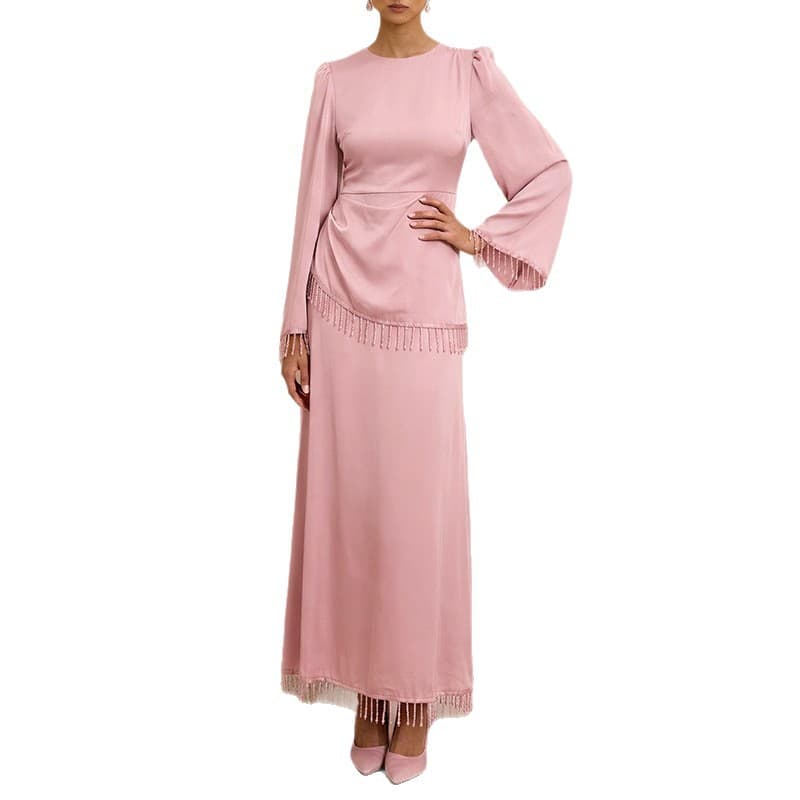 2026 New Women's Fashion European and American Elegant Amazon Long Sleeve Patchwork Cross-border Trade Slim Round Neck Trendy Set