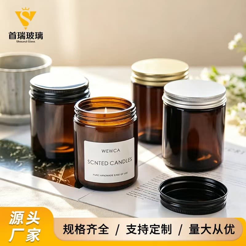 Cross-border brown glass scented candle cup transparent glass bottle Candle Jar light-proof romantic atmosphere candle holder