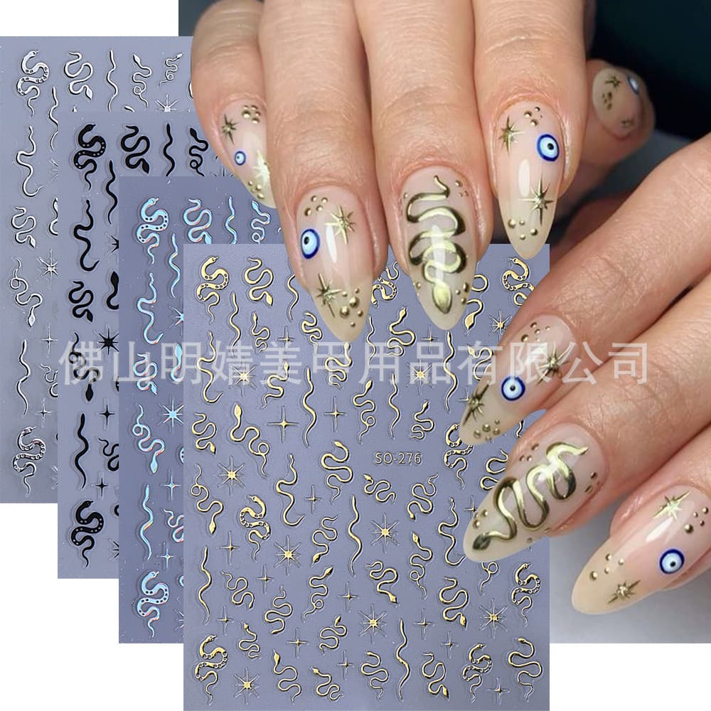 Y2K Viral Snake Print Nail Stickers, Ins Style Star Moon Snake Nail Art, Cross-Border Self-Adhesive Stickers