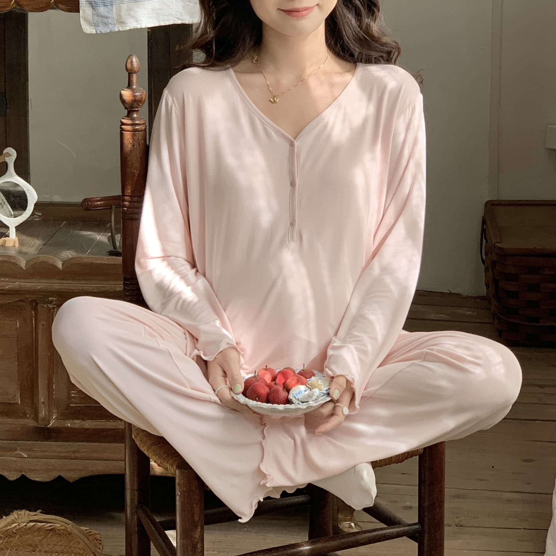 [Ready stock 88199] Pure cotton maternity pajamas, lactation period confinement clothes, postpartum spring and summer maternal home clothes during pregnancy