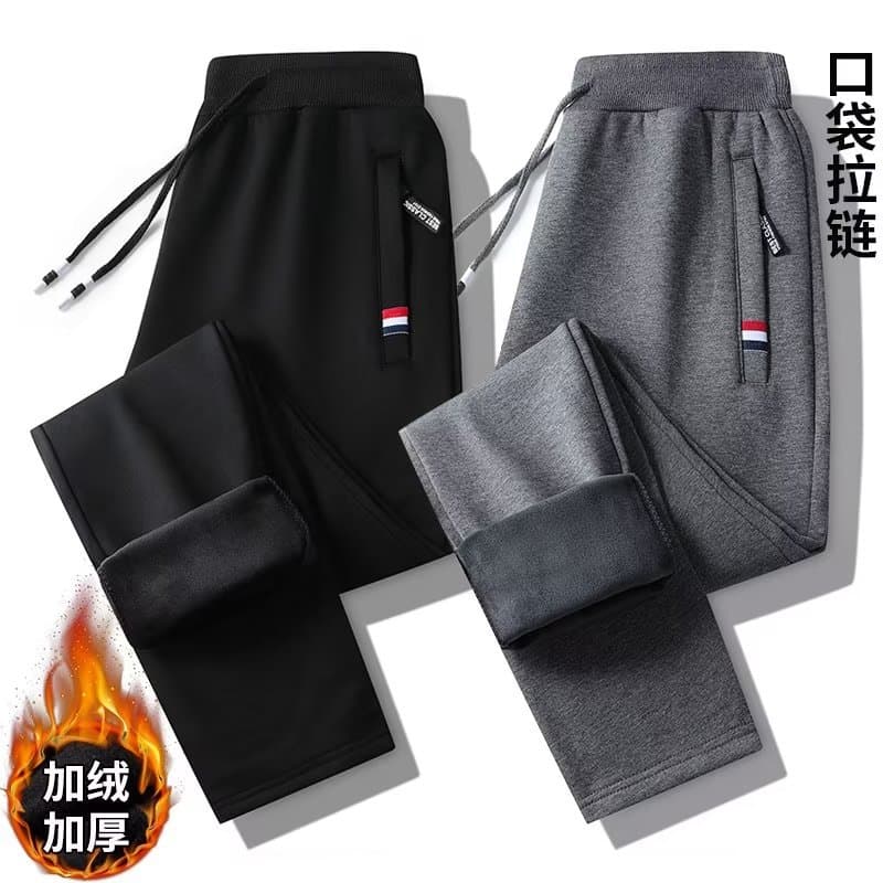 Men's Fleece Lined Thickened Loose Casual Pants Zipper Workwear Large Size Sweatpants Comfortable Straight Leg Long Trousers