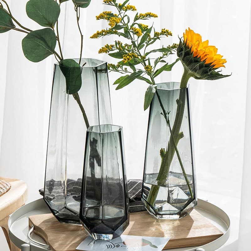 Simple Geometric Square Diamond Glass Vase Transparent Versatile Living Room Decoration Fresh Flower Hydroponic Rose Floral Art