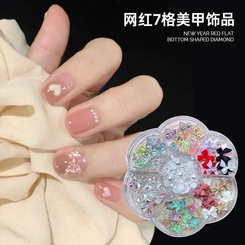 Nail art jewelry wholesale bow aurora bear butterfly rhinestone pearl mixed set nail decoration diamond accessories