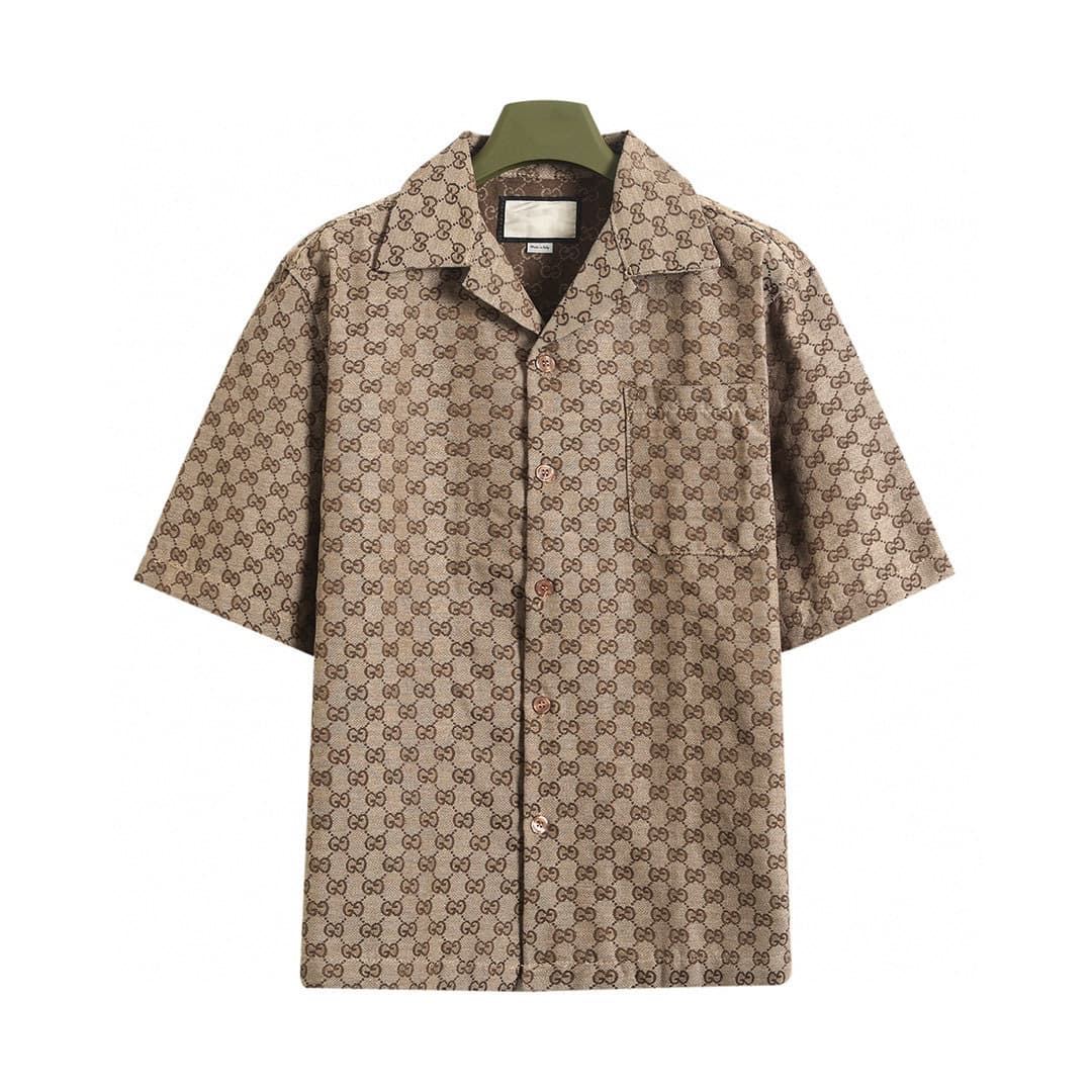 Cross-Border High-End Independent 25 New Full-Print Double g Jacquard Lapel Short-Sleeved Shirt Loose Daily Trend for Men and Women