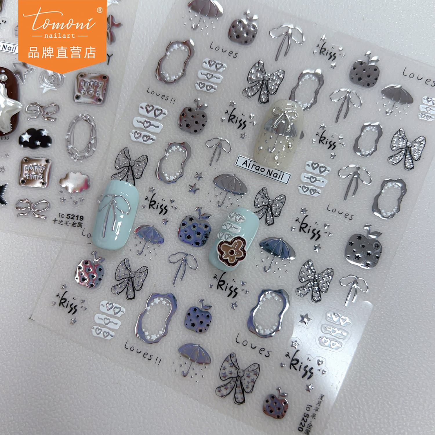 Tomoni Metal Nail Art Stickers DIY Handmade Trendy Nail Stickers Star Moon Apple Decals