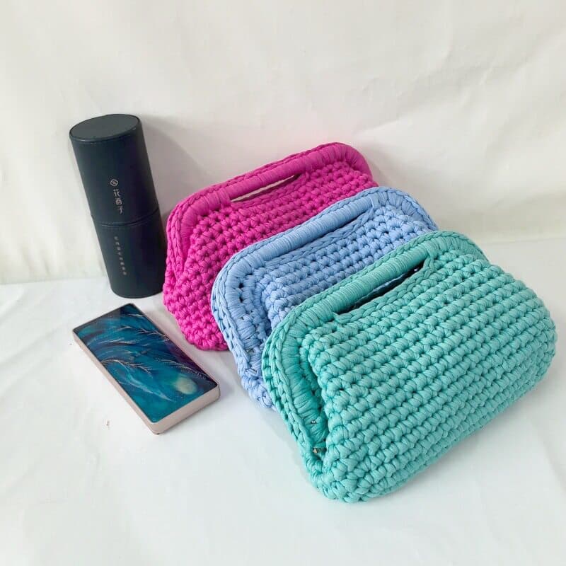 Cotton Thread Clip Bag Handmade Crochet Fashion Minimalist Underarm Bag Cloud Bag Woven Bag Colorful Clutch