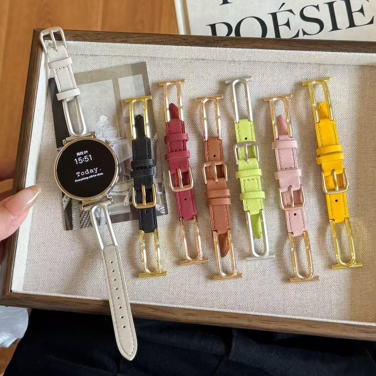 Suitable for Huawei gt6 Xiaomi 10pro U-type metal leather strap Apple s11 watch iWatch10SE98