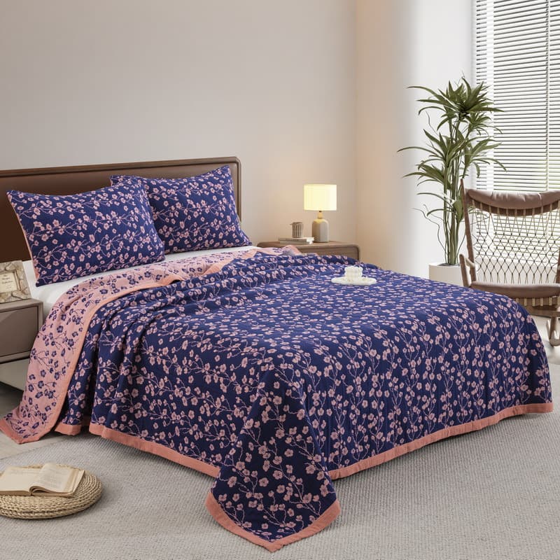 Cross-border Exclusive Three-Layer Gauze Blanket, Luxury Gauze Jacquard Throw Blanket, Multifunctional Gauze Bed Cover, Breathable Gauze