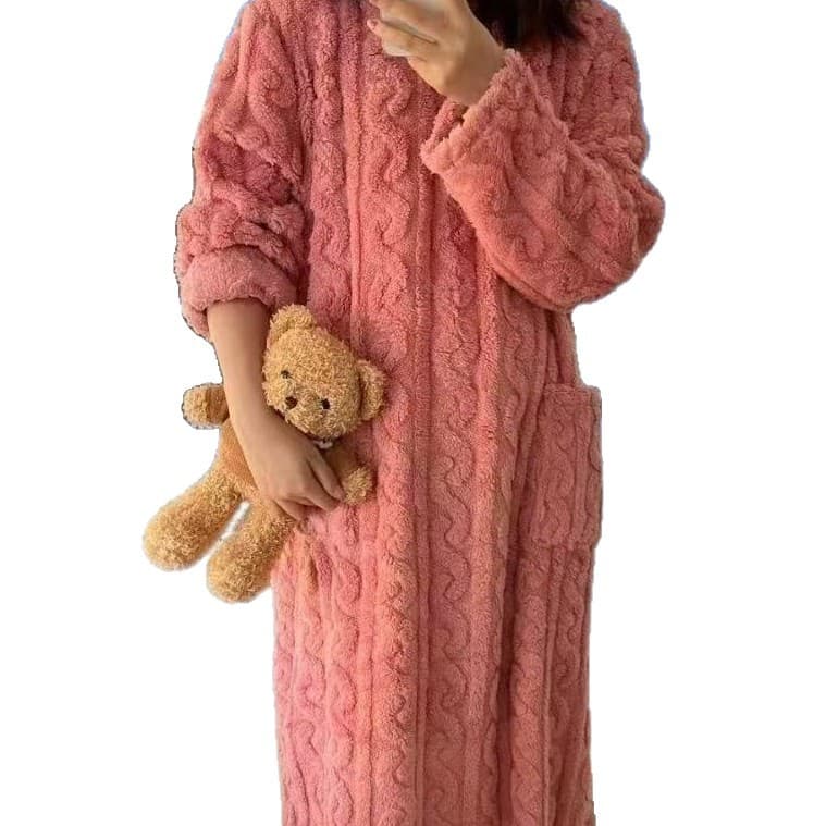 Women's Fall/Winter Bathrobe Thickened Ladies' Pajamas Loose Long Sleeve Coral Fleece Plus Size Absorbent Towel Wrap Full Body Wearable