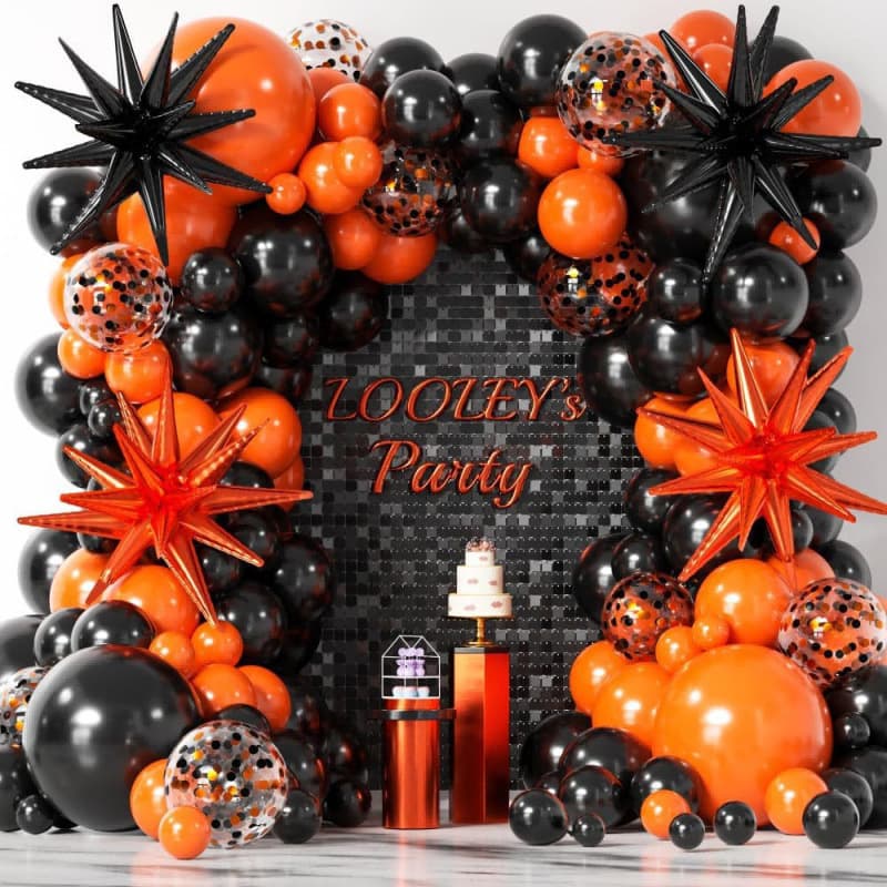 Cross-border 146pcs Orange and Black Halloween Balloon Arch Kit Black Orange Garland Halloween Party Balloons