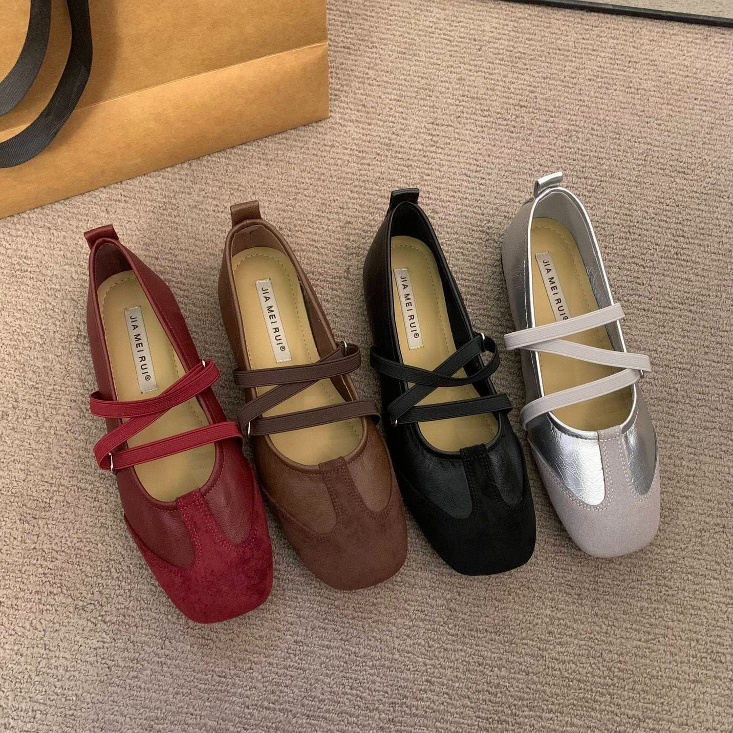Evening shoes flat elastic band square toe Mary Jane shoes for women 2026 spring and autumn new soft leather soft sole grandma shoes