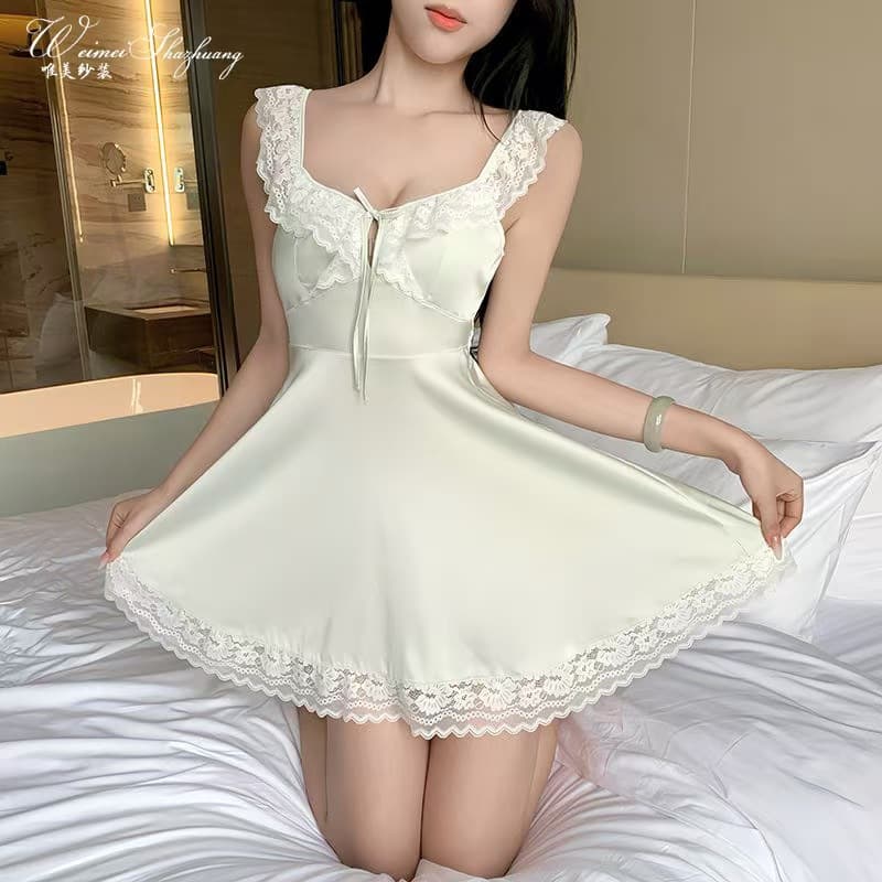 Sexy Lingerie French Style Sleepwear for Women with Padded Cups, Strappy Slip Dress, Private Home Loungewear, Premium Look