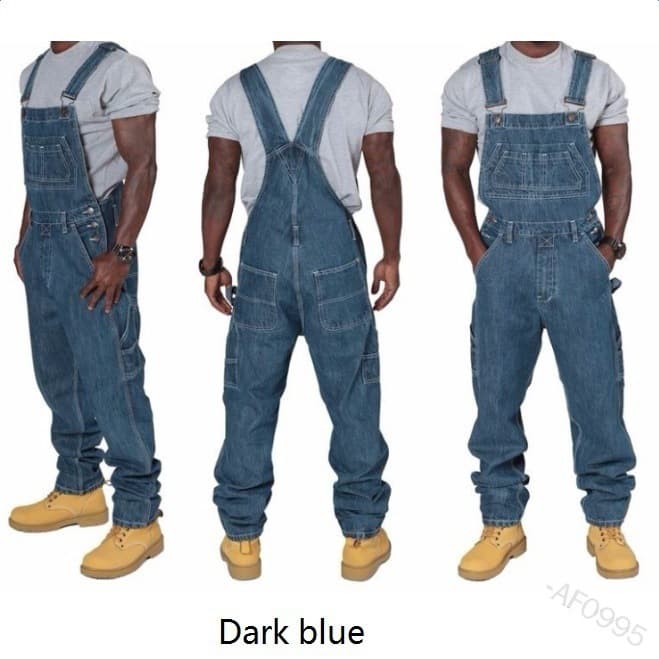 Wish Fashion Men's Suspenders Denim Jumpsuit Torn Jeans Long Pants NK318