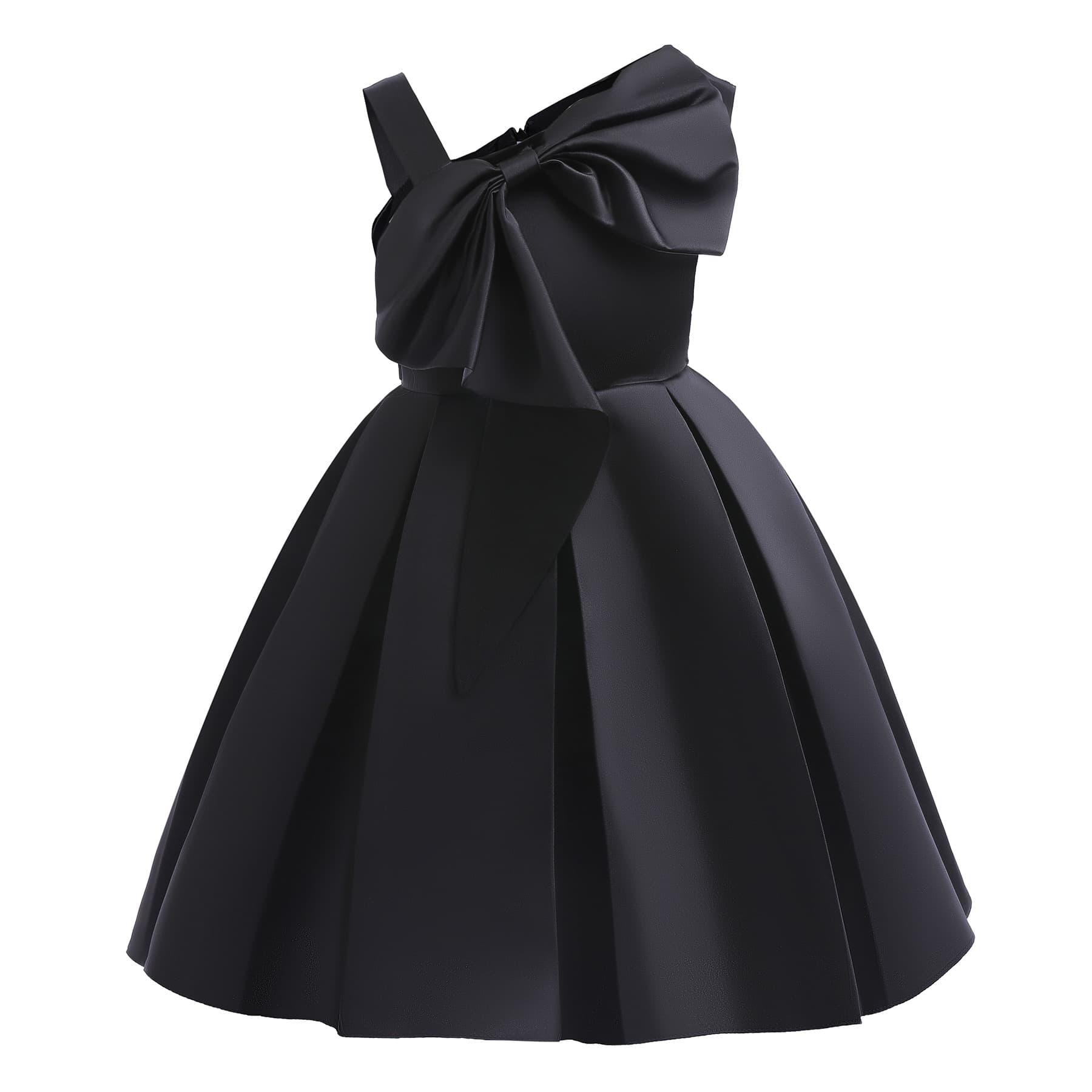 Girls' Pure Color Single Shoulder Princess Dress Children's Formal Wear Cotton Blend Fabric Butterfly Knot Trendy European Style