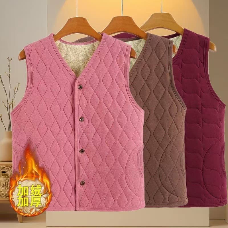 2025 autumn and winter new style middle-aged and elderly women's clothing mom's wear fleece-lined and thickened warm vest sleeveless top commuting style.