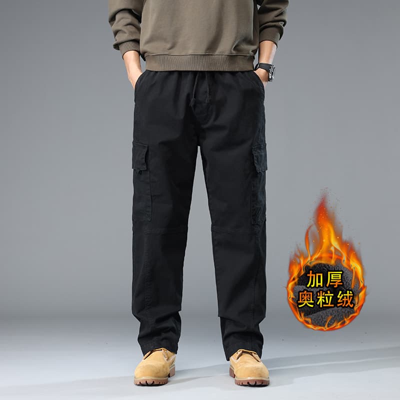 Trendy Quality Men's Wear Handsome Fashion Versatile Straight-Leg Cargo Pants Plus Size Loose Casual Pants Fleece-Lined
