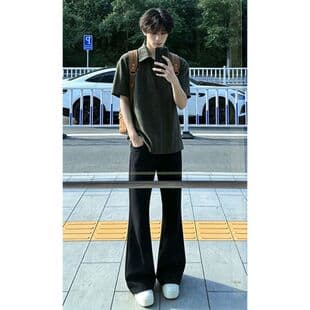 Men's Spring/Autumn Lightweight Micro-Flared Dress Pants, Loose Casual Trousers, Black Straight-Leg Micro-Flared Pants, Versatile Draped Dress Pants