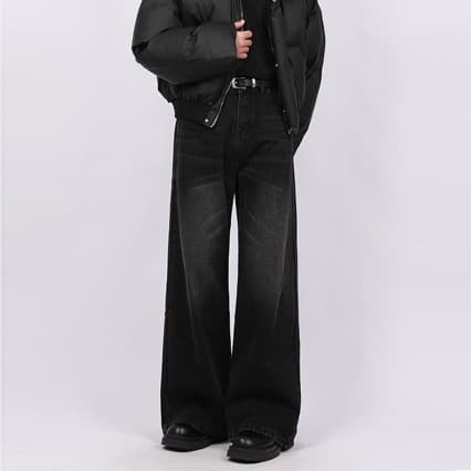 American Retro Casual Niche Design Classy Cleanfit Draped Loose Wide-Leg Floor-Length Jeans for Men Black