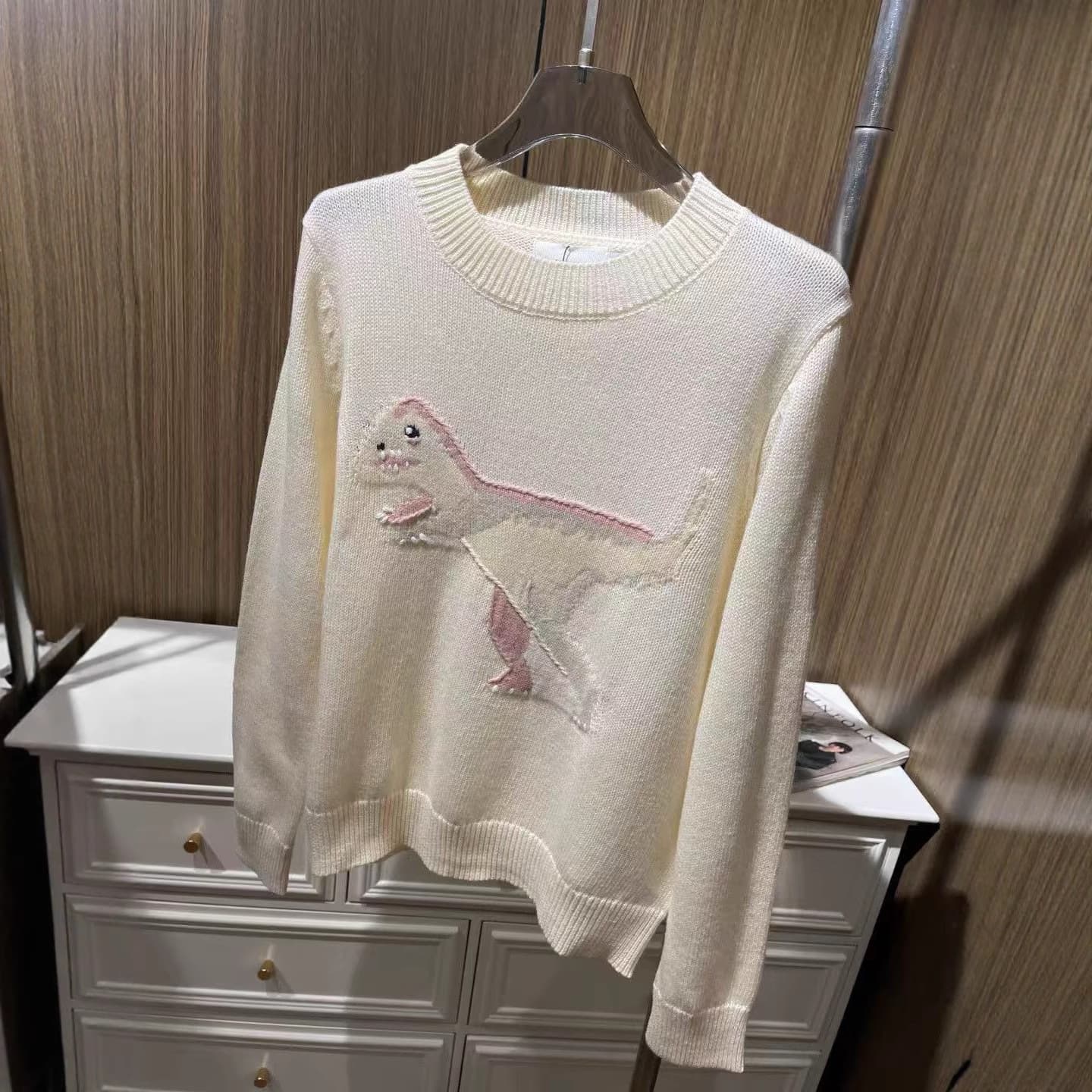 CH Winter New Style Wool Funny Dinosaur Round Neck Sweater Women's Trendy Cartoon Wool Sweater Base Layer