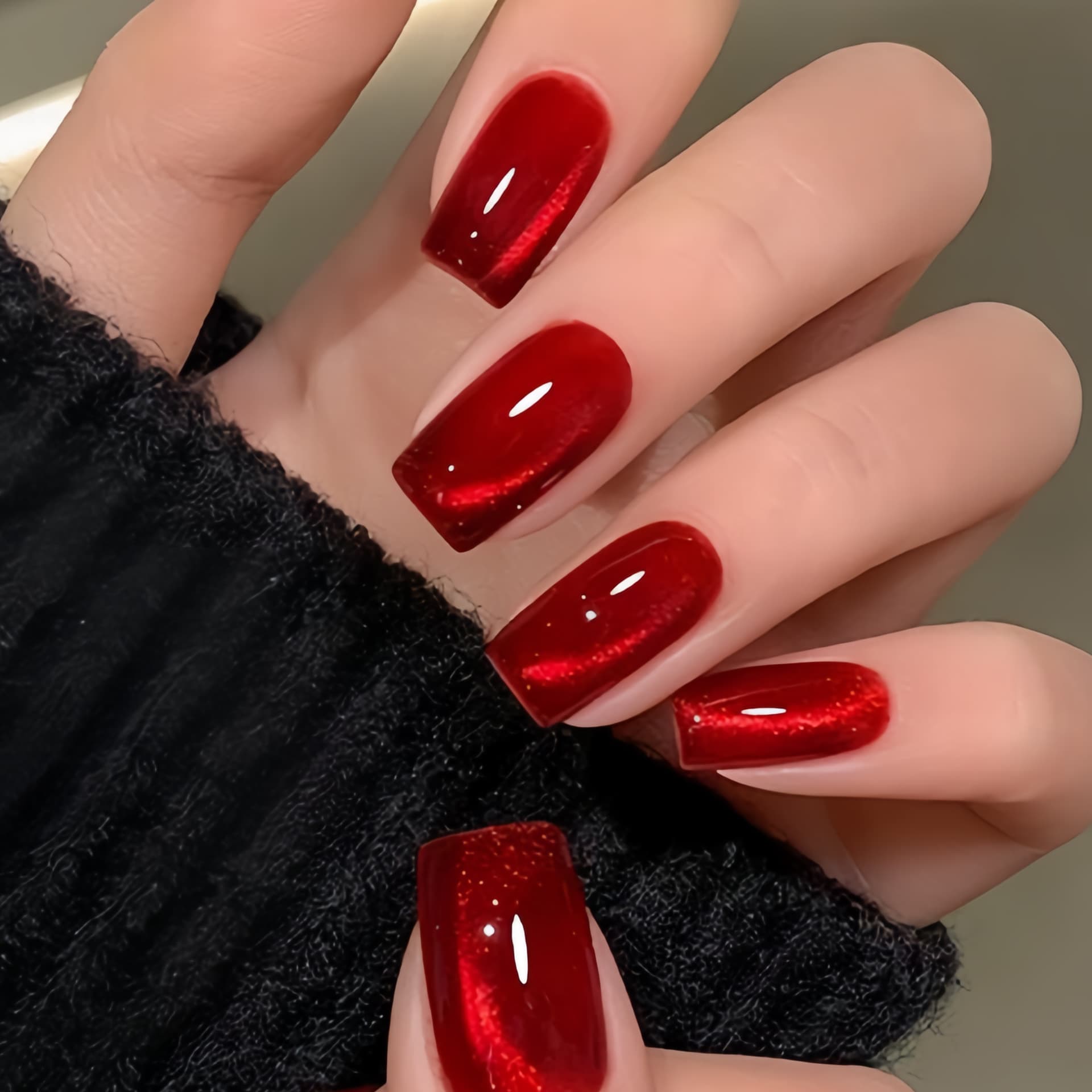 Chinese Lady European and American Gem Red Cat Eye Glossy Simple White Fake Nails Fashionable Versatile Wearable Nails