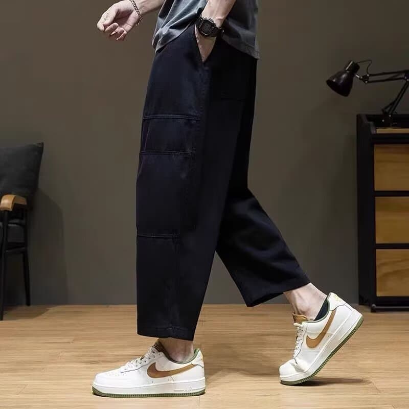 Japanese Retro Elastic Waist Patch Ankle Pants Men Women Fashion Heightening Trendy Loose Harem Casual Pants for Men