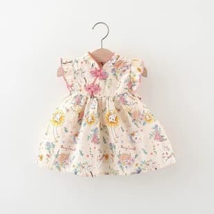Kids Summer New Girls Dress Baby Girl Bunny Floral Short Sleeve Dress Children's Dress