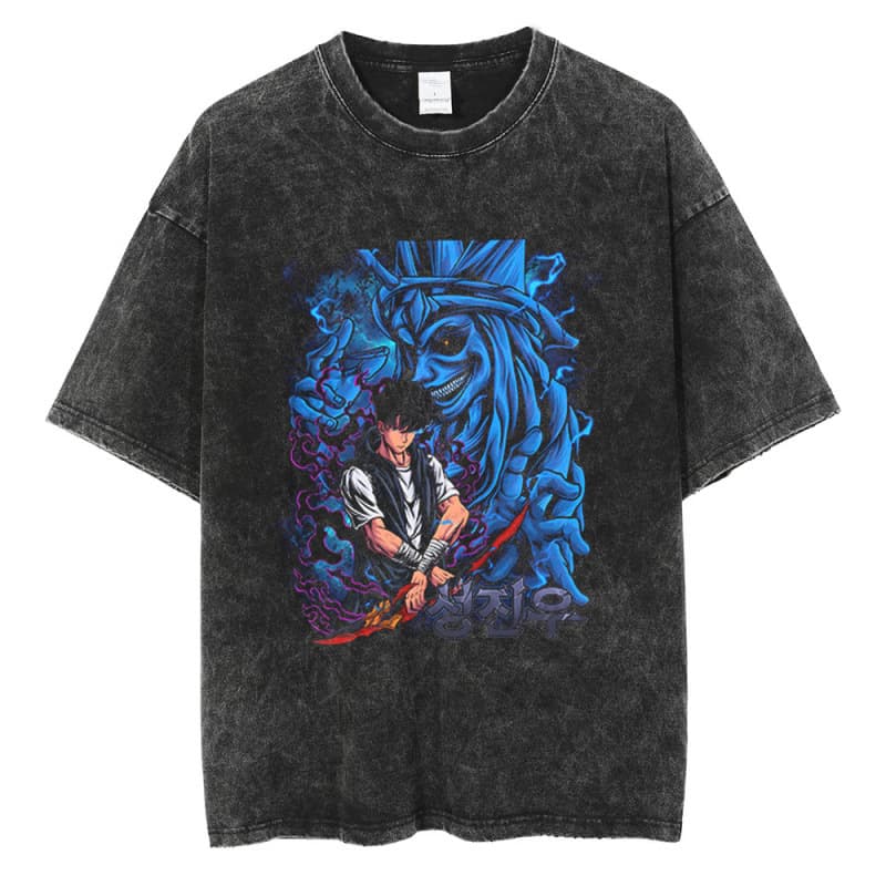 New Vintage Anime Solo Leveling Printed Street Retro T-Shirt Streetwear Short Sleeve