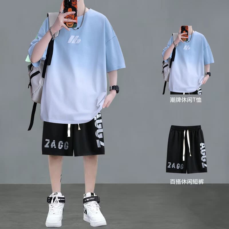 2026 Short Sleeve T-Shirt Set for Boys Summer Loose New Style Teen High School Student Casual Sports