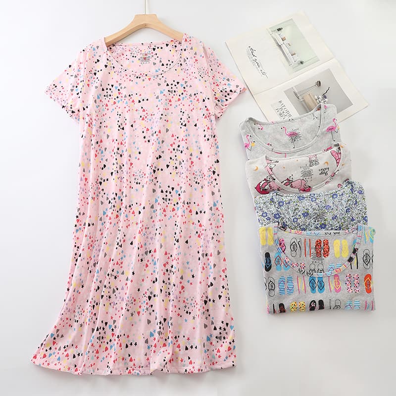 New Multicolor Knitted Short-Sleeve Pajamas Cute Cartoon Homewear European Plus Size Nightgown Printed Pajamas Wholesale