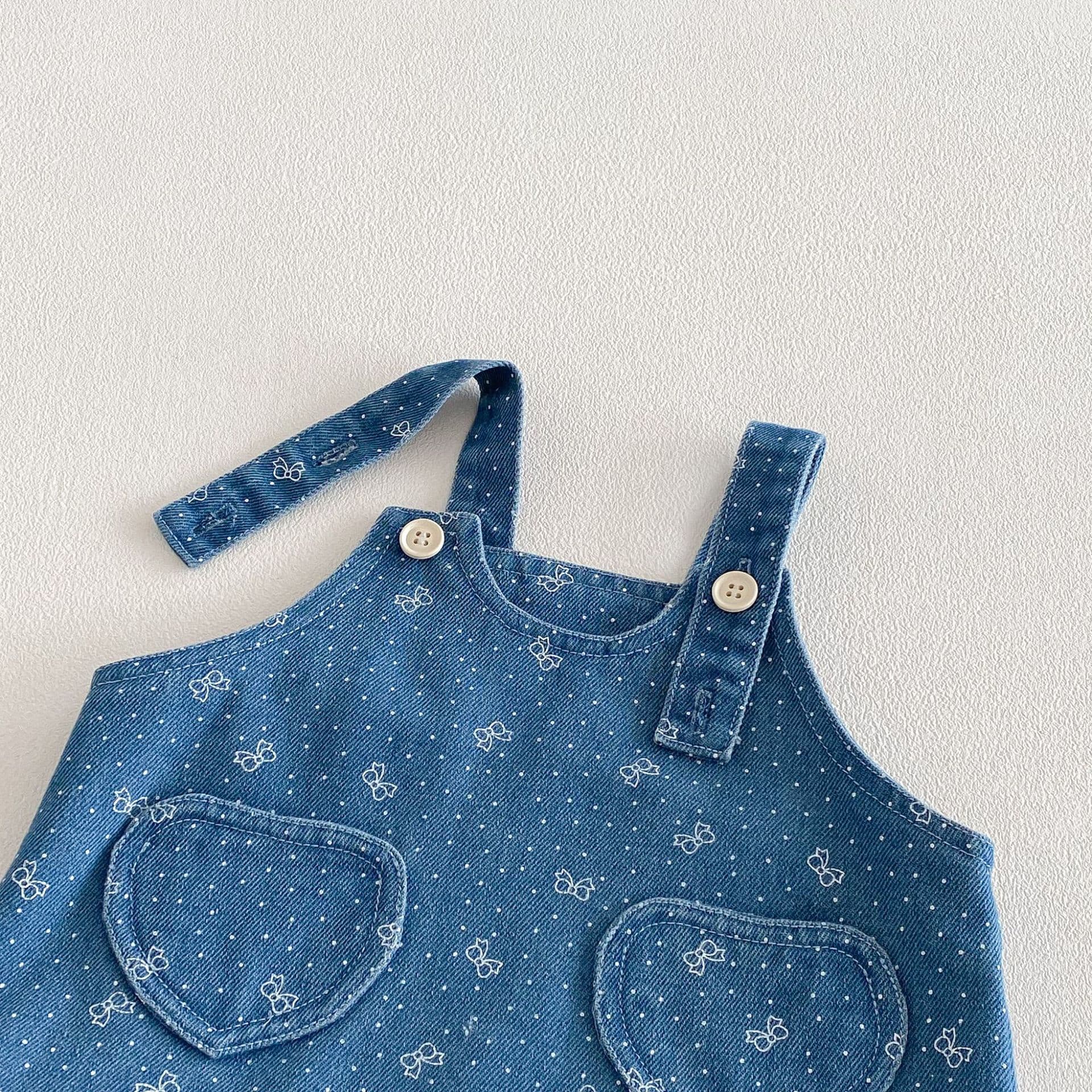 Girls Sweet Denim Dress 2026 New Spring Baby Full Butterfly Bow Print Dress Children's Skirt Fashion