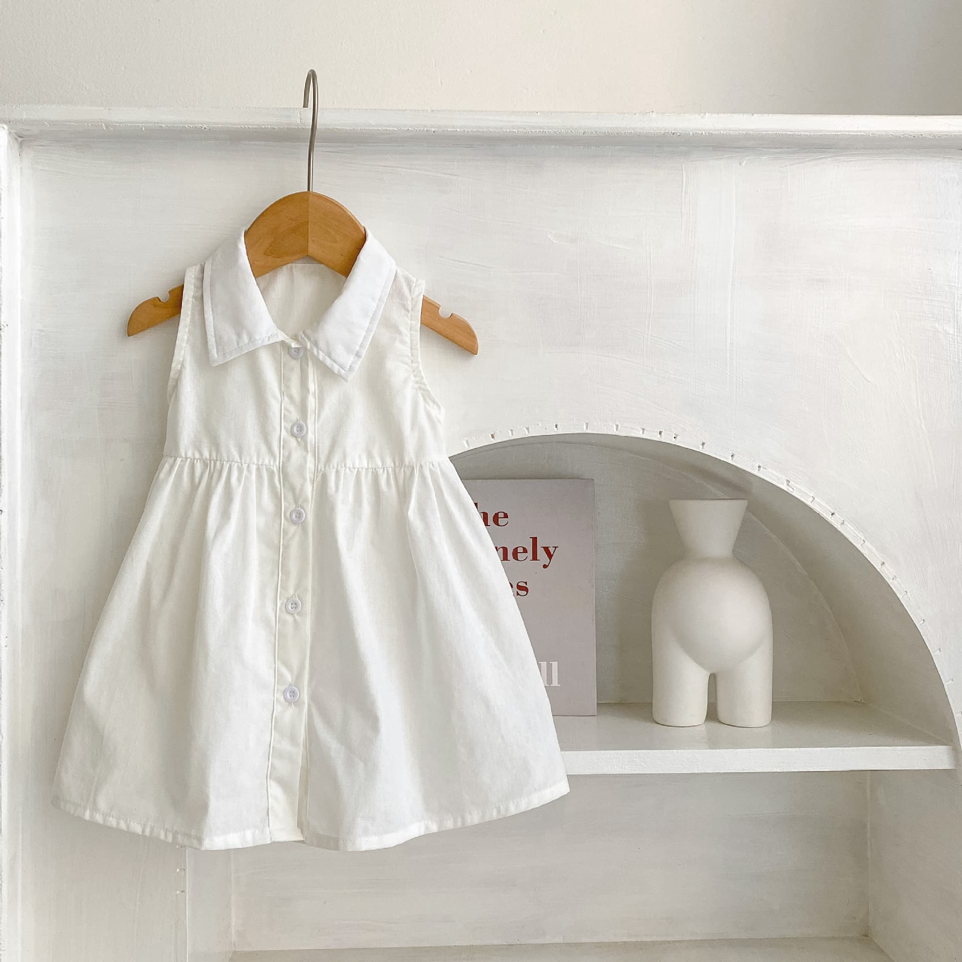 ins 2026 Summer Baby Girls Cotton Peter Pan Collar Sleeveless Cardigan Dress
