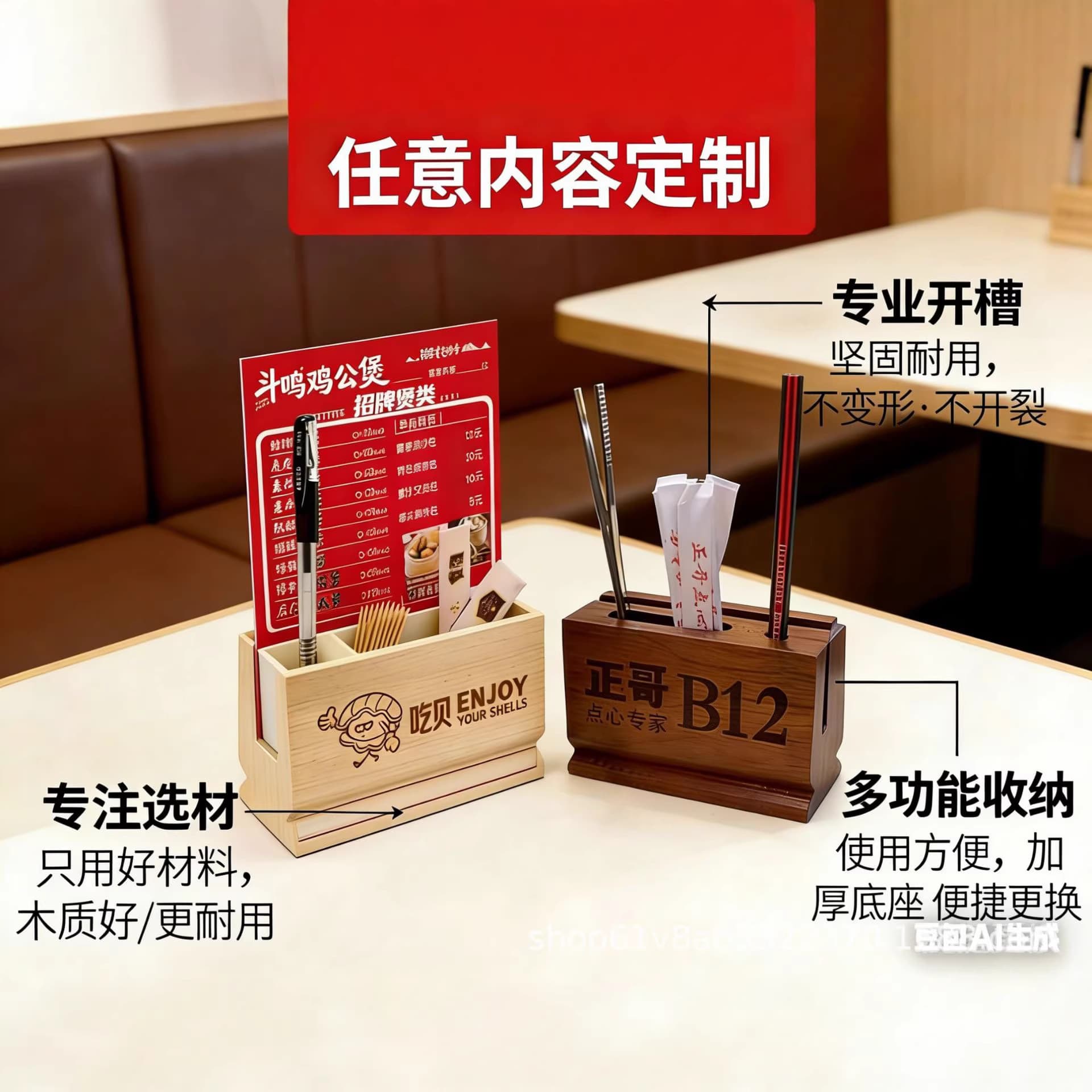A4 Restaurant Table Card Wooden Stand Number Sign Rectangular Dining Shop Number Plate Hotel QR Code Table Number Sign
