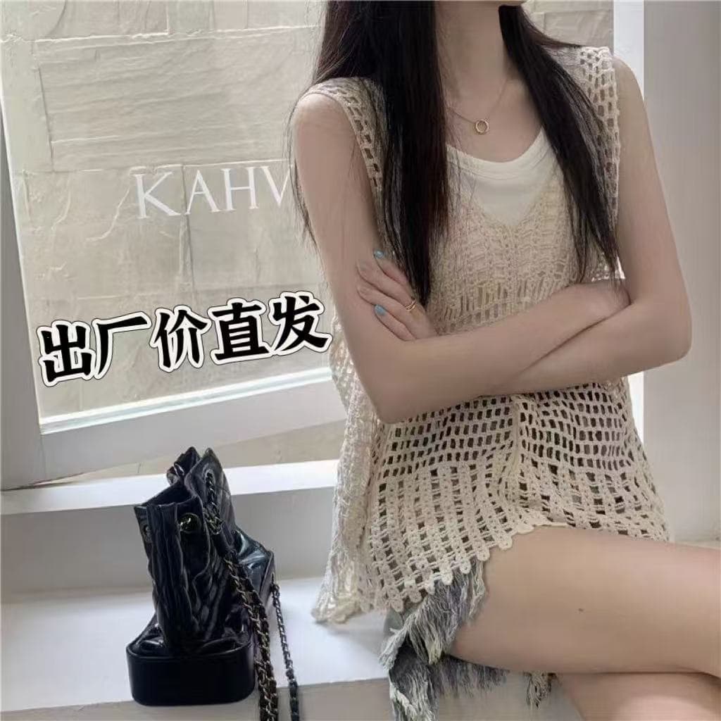 Summer Hot Girl Design Hollow Knit Vest Outerwear Women Spring Vest Sleeveless Cover-Up Top