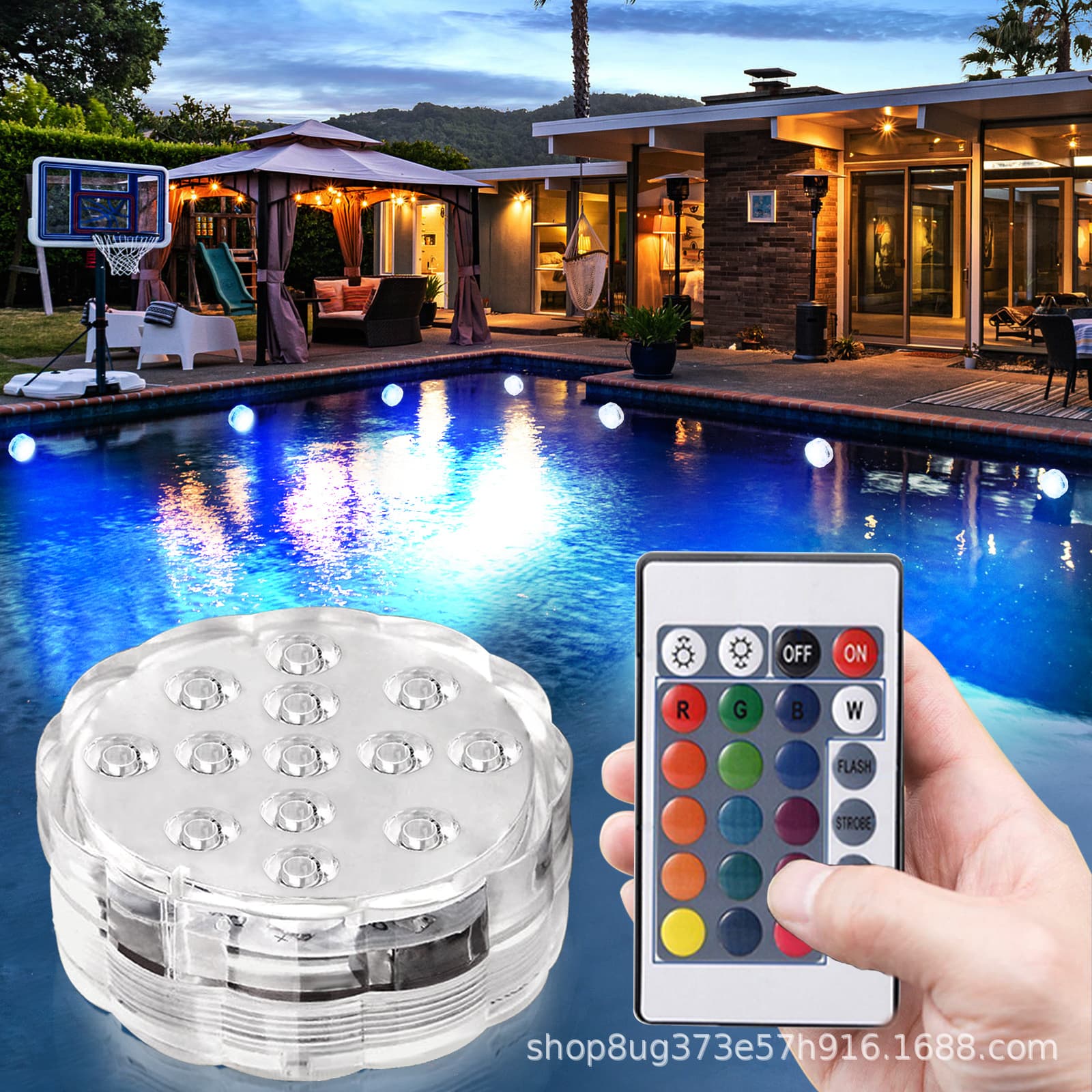 Cross-border New LED Remote Control Underwater Light RGB Colorful Fountain Pool Aquarium Fish Tank Wireless Pool Light