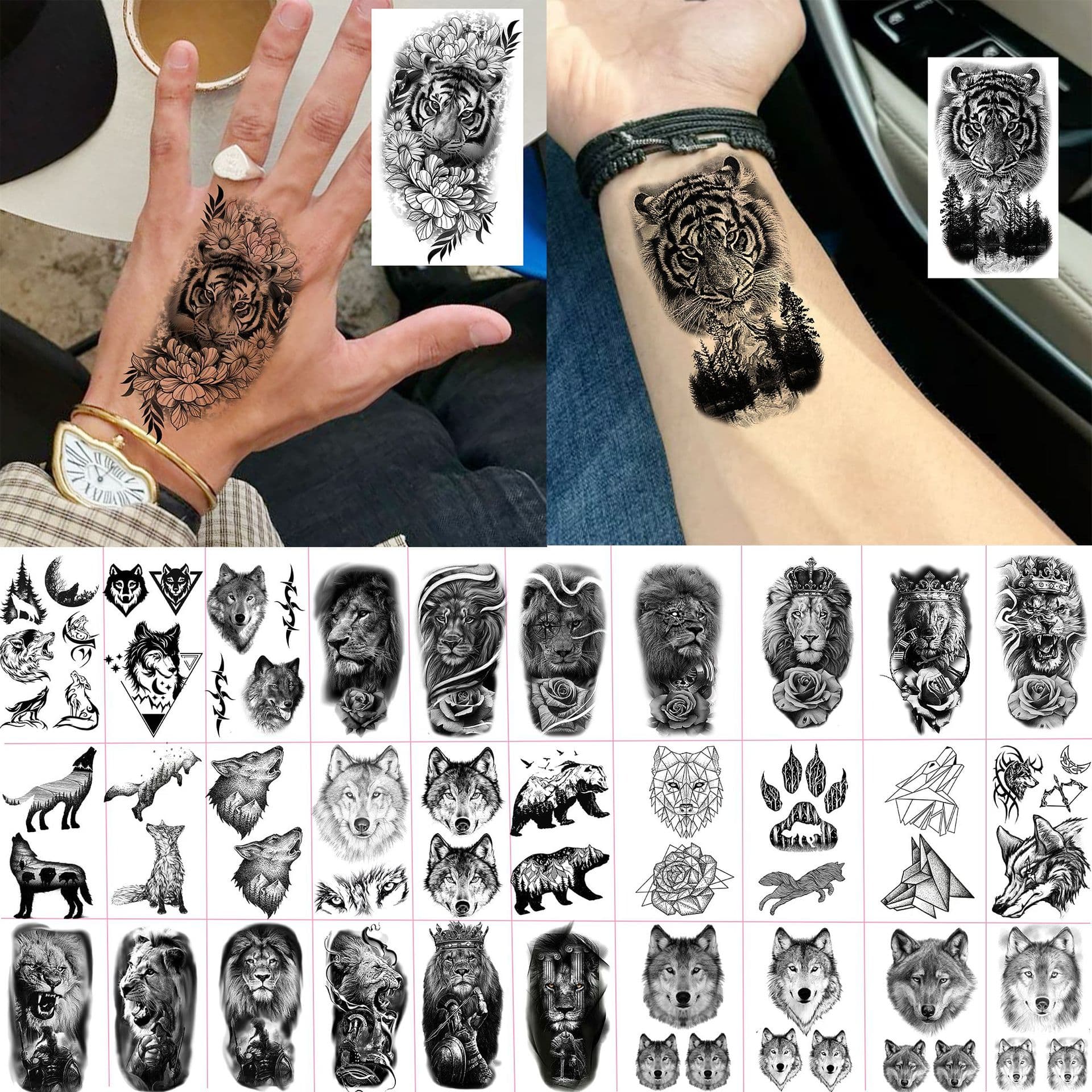 New Cross-Border Animal Head Tattoo Sticker Waterproof Realistic Hand Neck Tattoo TEMU European American Tattoo