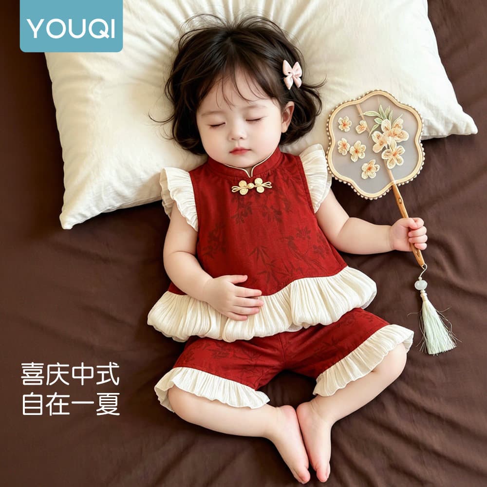 Youqi New Chinese Style Baby Clothes Split Suit Summer Baby Girl Centenary National Style Clothes Girls Red One Year Old Clothes