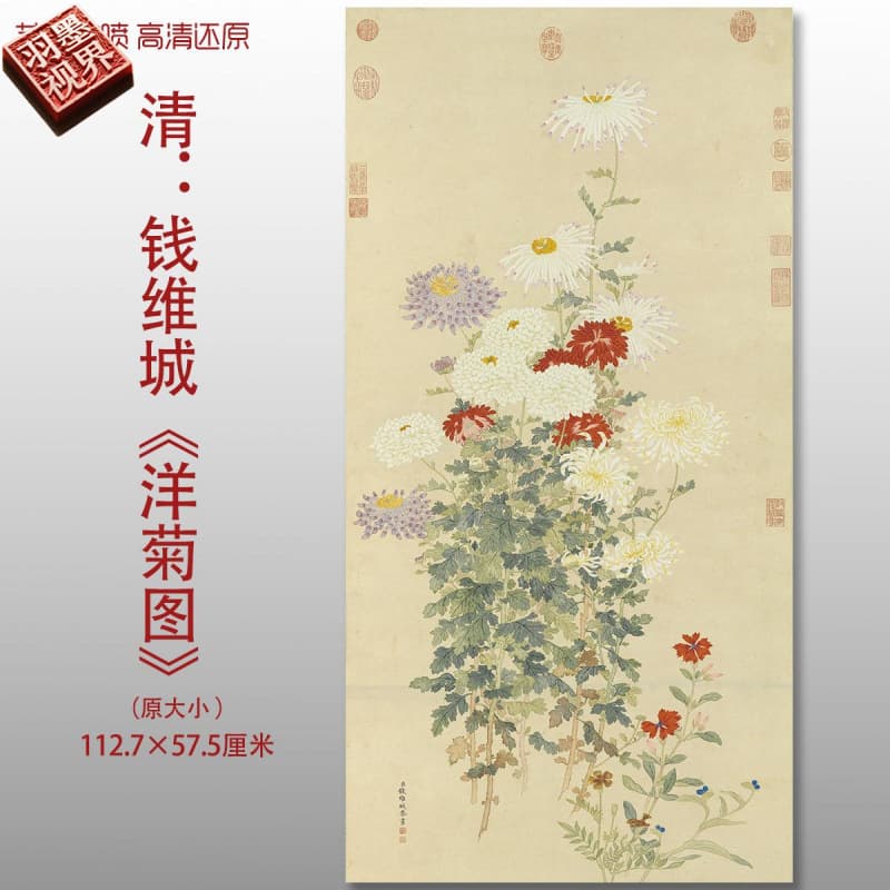 Qing Qian Weicheng chamomile picture traditional flower Chinese painting replica high-definition art giclee silk copy painting heart decoration