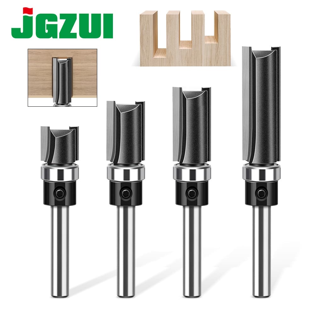 6-Piece 1/4 Shank Bearing Straight Router Bit Woodworking Trimming Milling Cutter Grooving Bit Line Type Trimmer Bit Straight Bit