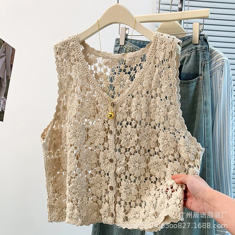 Bohemian Spring Summer Loose Crochet Hollow Plus Size Knit Vest Women Thin Jacket Cotton Thread Vest Cardigan Outerwear