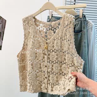 Bohemian Spring Summer Loose Crochet Hollow Plus Size Knit Vest Women Thin Jacket Cotton Thread Vest Cardigan Outerwear