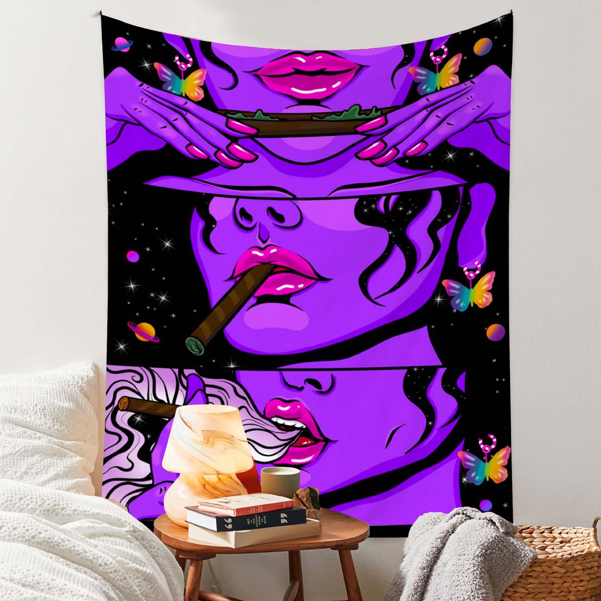 Hippie tapestry psychedelic smoke cool girl art tapestry cross-border e-commerce popular household supplies Wall cloth ins