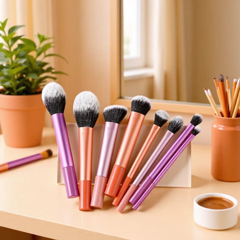 Cross-border new 8-piece colorful long tube makeup brush set eye shadow blush loose powder foundation concealer makeup beauty tools