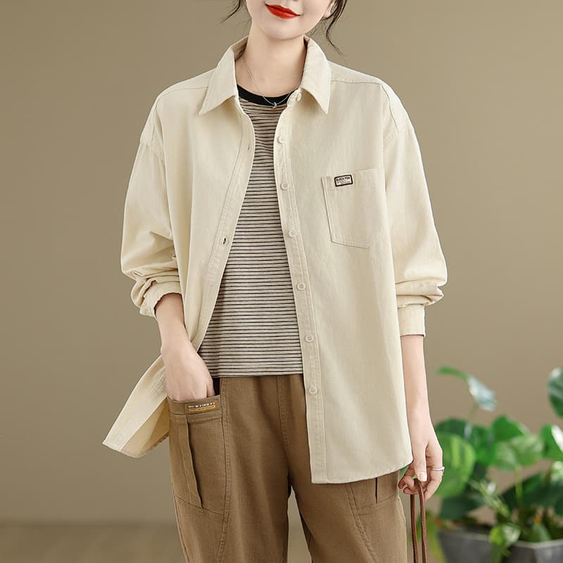 2025 New Women's Long Sleeve Blouse Plus Size Fashionable Top Hong Kong Style Pure Cotton Shirt Jacket