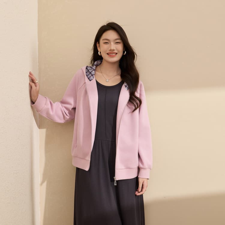 [Lazy hooded versatile jacket] Slim and beautiful plus size women's patchwork casual cardigan fat mm 2025 autumn new style