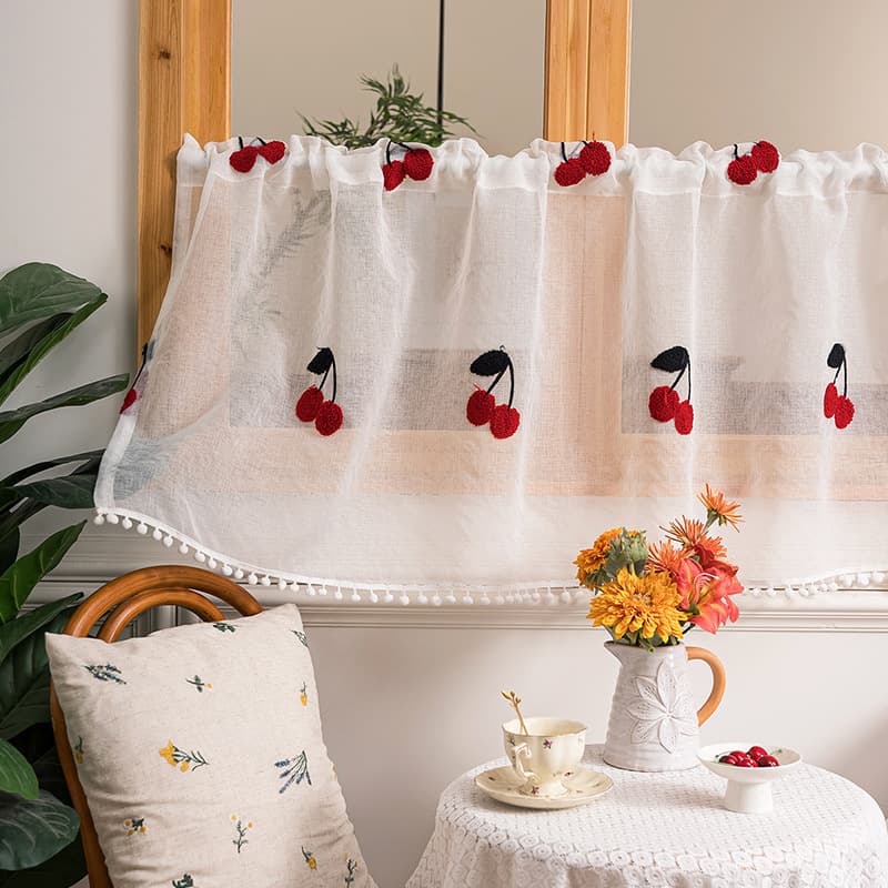 Factory Direct Small Fresh Mesh Embroidery Short Curtain Door Curtain Air Conditioning Windshield Curtain Multi-purpose for Bedroom Kitchen Bay Window